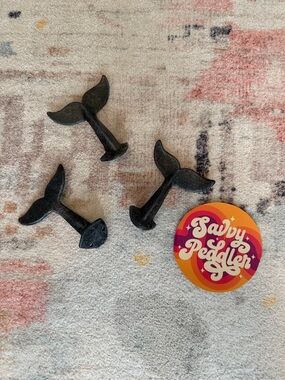 Black Cast Iron Whale Tail Hooks - Set of 3